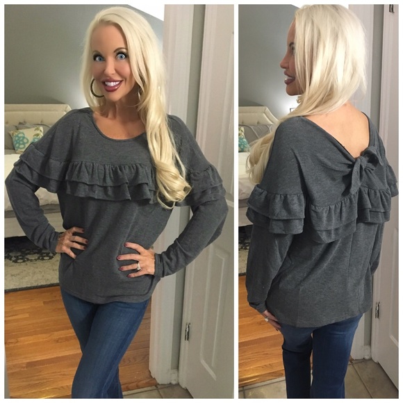 Tops - ❤️LAST 1! Charcoal Ruffle Sweater Top